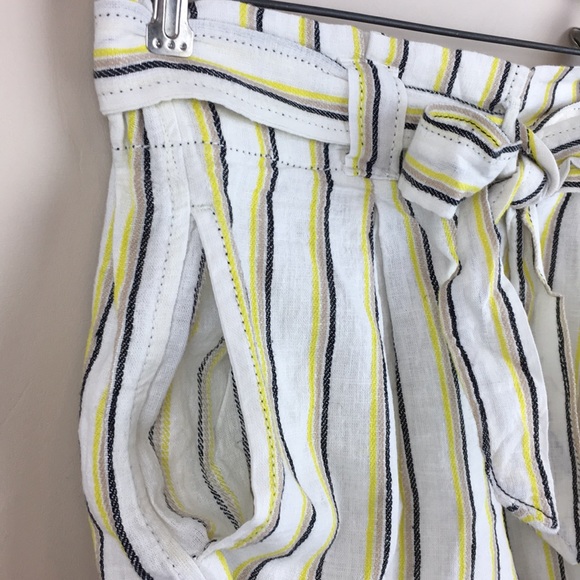 Max Studio Stripe Linen Paper Bag Hi Waist Shorts - Picture 6 of 12